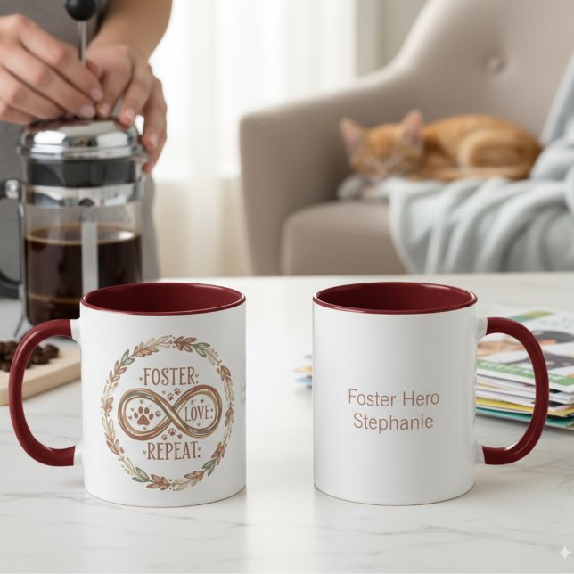 Foster Love Repeat Infinity Rescue Advocate Mug (Foster love repeat infinity mug — heartfelt Christmas gift idea for rescue animal heroes.)