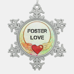 Foster Love Watercolor Heart Snowflake Pewter Christmas Ornament