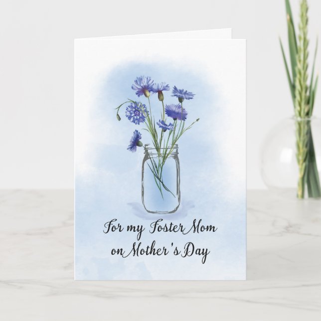 Foster Mom Mothers Day Cornflowers in Mason Jar Card (Front)
