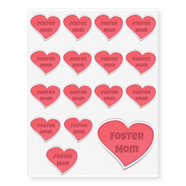 Foster Mom Pink Heart Design Temporary Tattoos (Front)