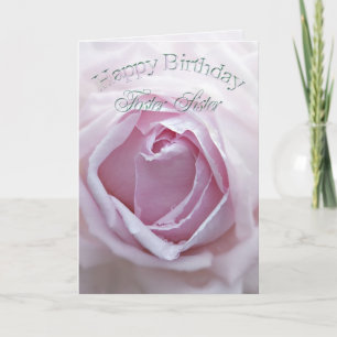 Foster Sister, Birthday card with a pink rose