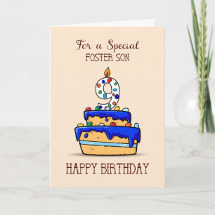 Foster Son 9th Birthday, 9 on Sweet Blue Cake Card