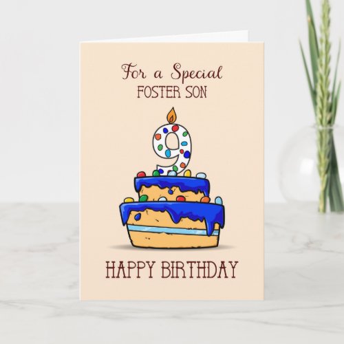 Foster Son 9th Birthday 9 on Sweet Blue Cake Card