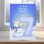 Foster Son Happy 7th Birthday Snowman  Card<br><div class="desc">Bright winter joy fills this 7th birthday scene as a cheerful snowman shows off the tall snowy “7” sculpted just for your daughter’s big day. Soft, leaf-shaped trees frame the background, bringing a gentle seasonal touch to the artwork. The cool winter tones, playful textures, and warm expression create a sweet,...</div>