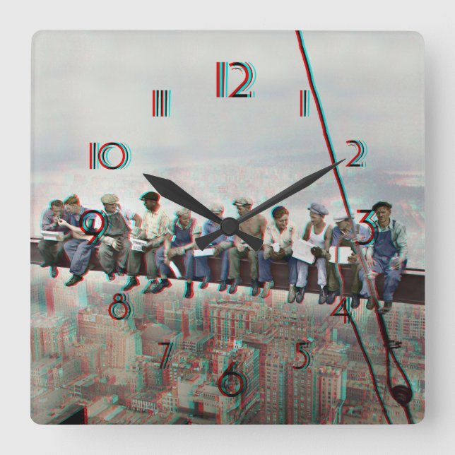 Foto Anaglyph 3D- Lunch atop Skyscraper New York Square Wall Clock (Front)