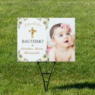 Foto De Bautismo De Cruz De Oro Floral Felicidades Sign