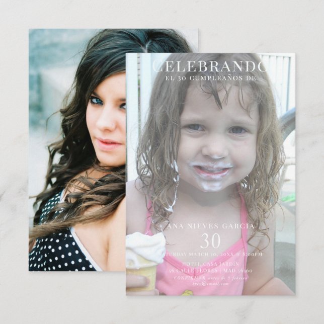 Foto doble femenina de cumpleaños 30 invitation (Front/Back)