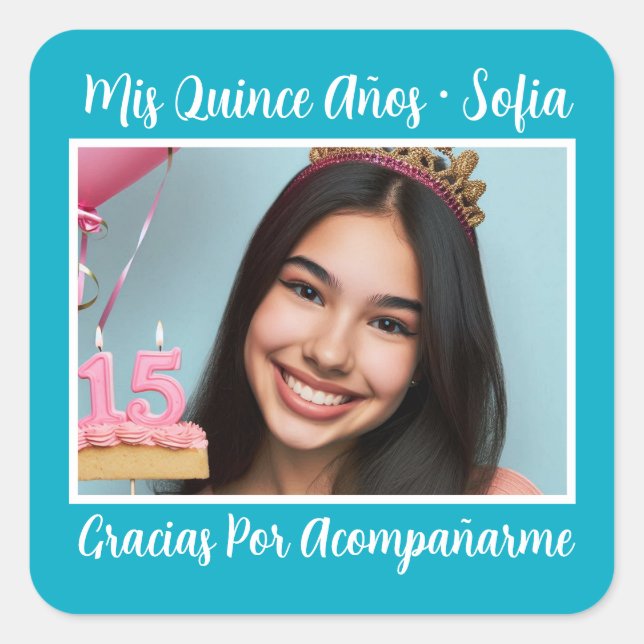 Foto Nombre Mis Quince Gracias Square Sticker (Front)