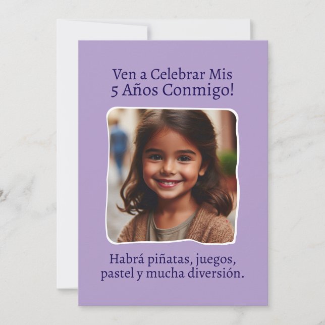 Foto Personalizada Mis 5 Años Cumpleaños Cinco  Invitation (Front)