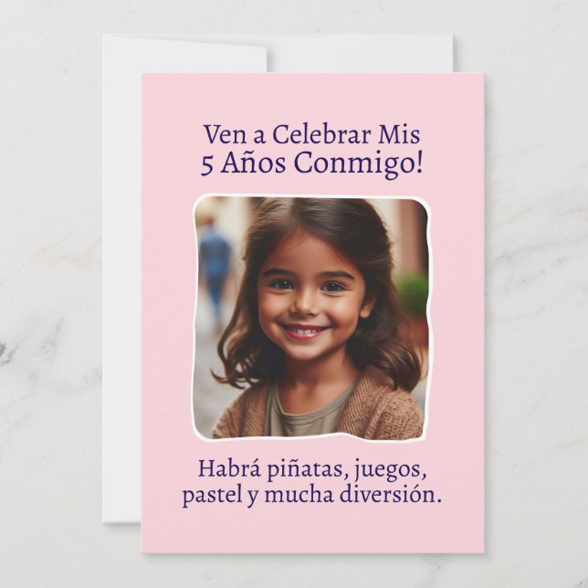 Foto Personalizada Mis 5 Años Cumpleaños Cinco  Invitation (Front)