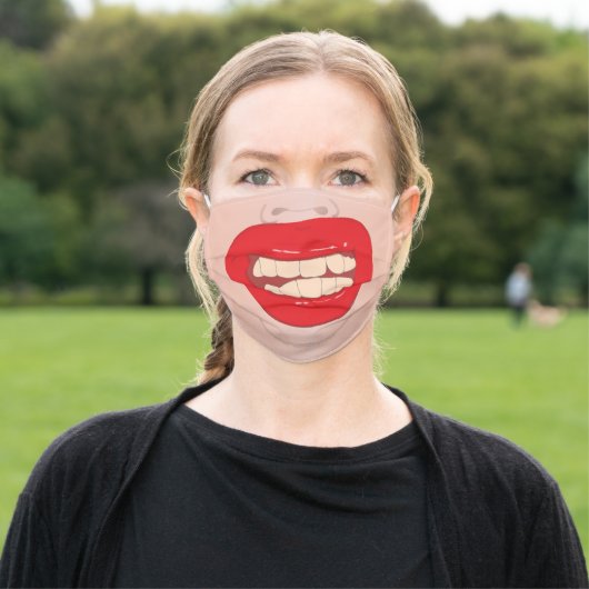 Foul Mouth, Funny Giant Lips Illusion Prank Adult Cloth Face Mask (Outside)