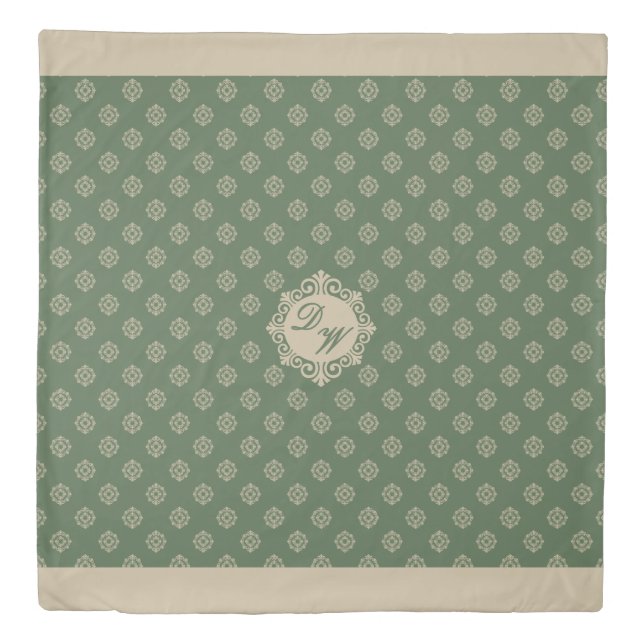Foulard rosette geometric pattern, sage green duvet cover (Front)