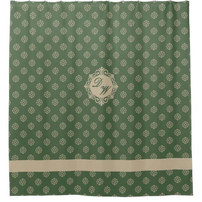 Foulard rosette geometric pattern, sage green shower curtain (Front)