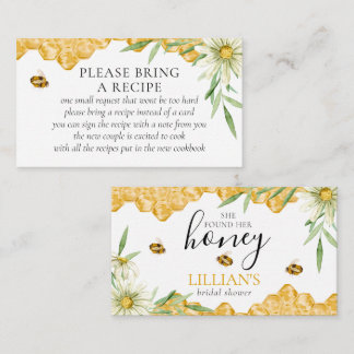 Found Her Honey Bee Bridal Shower Recipe Request  Enclosure Card