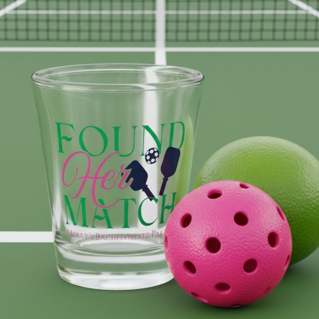 Found Her Match – Fun Pickleball-Inspired Bridal  Shot Glass (Celebrate love and friendly competition with this playful “Found Her Match” design!)
