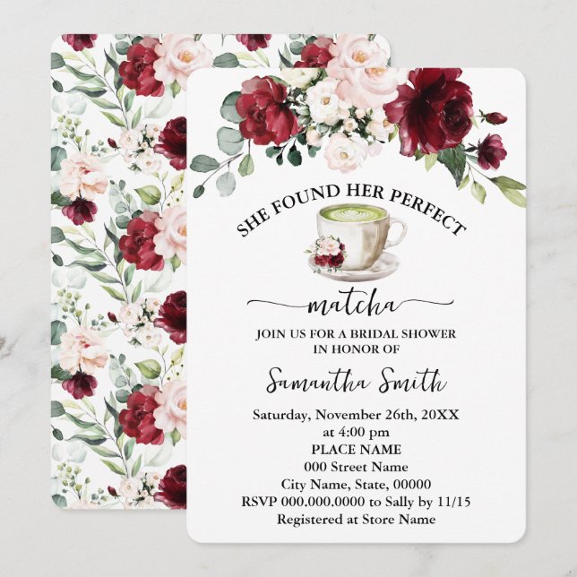 Found Her Perfect Matcha Bridal Shower Marsala Invitation (Front/Back)