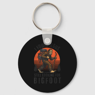 Found jesus looking for bigfoot retro vintage keychain