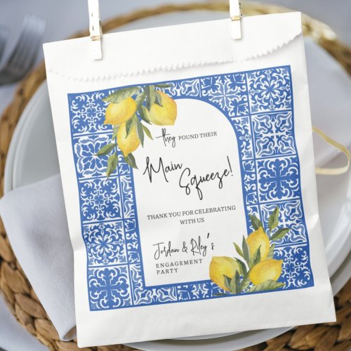 Found Main Squeeze Lemon  Blue Tile Engagement Favor Bag