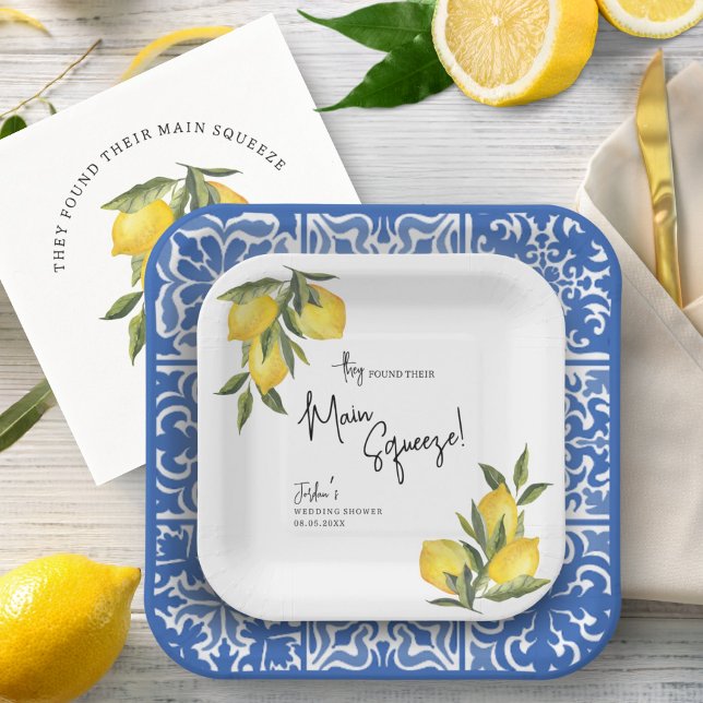 Found Main Squeeze Watercolor Lemon Wedding Shower Paper Plates (Creator Uploaded)
