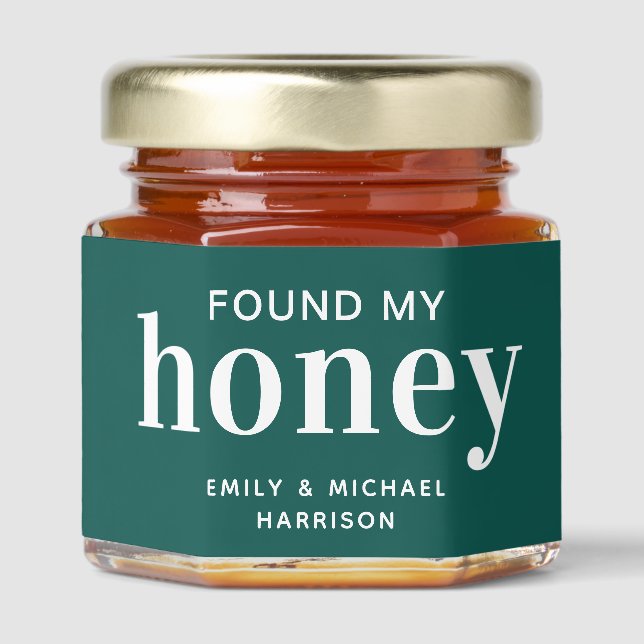 Found My Honey Modern Typography Green Wedding Honey Jar Favors (Front)