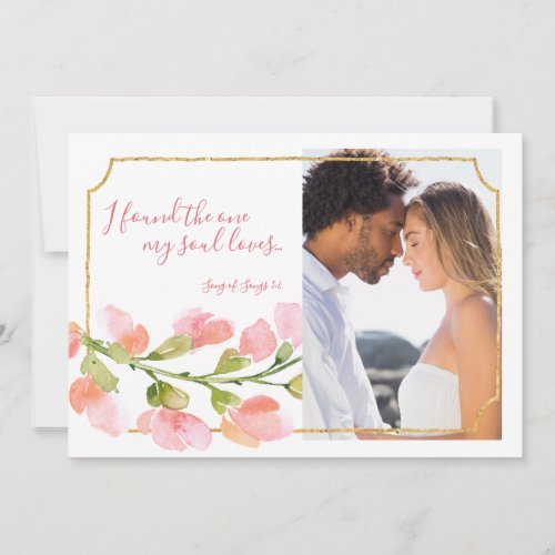 Found One Soul Loves Coral Floral Gold Photo Ombre Save The Date