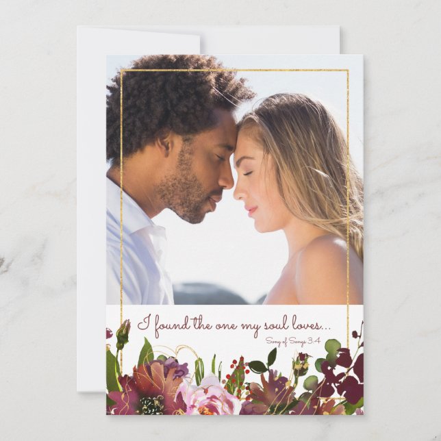 Found The One Soul Loves Photo Burgundy Gold Save The Date (Front)