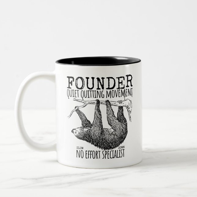 Founder Quiet Quitting Movement Cute Sloth Two-Tone Coffee Mug (Left)