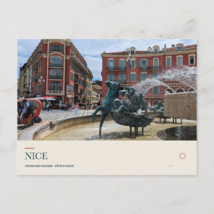 Fountain and Colorful Facades in Nice Postcard