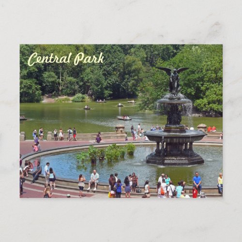 Fountain and Lake in Central Park New York City Postcard