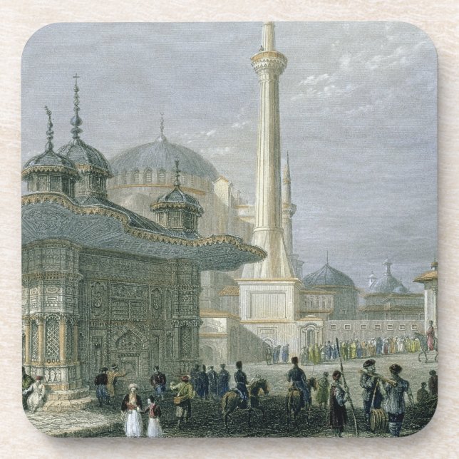 Fountain and Square of St. Sophia, Istanbul, engra Drink Coaster (Front)