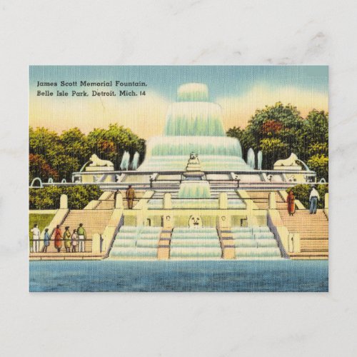 Fountain Belle Isle Park Detroit Michigan Postcard