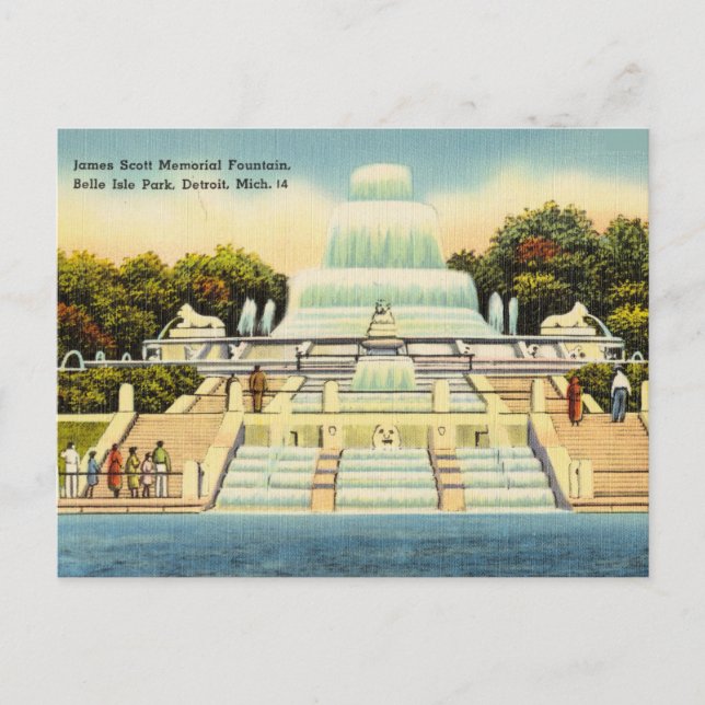 Fountain, Belle Isle Park Detroit Michigan Postcard (Front)