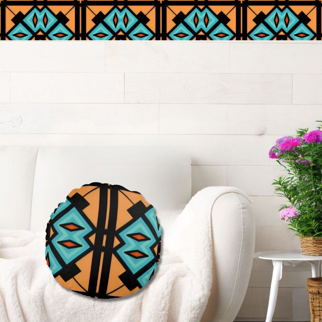 Fountain Blue Saffron Bold Pattern Round Pillow (Creator Uploaded)