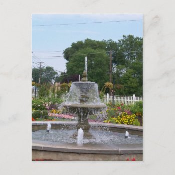 Fountain & Flowers In A Beautiful Railfan Garden Postcard by stanrail at Zazzle