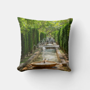 Fountain in Almudaina Gardens - Palma de Mallorca Throw Pillow