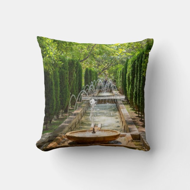 Fountain in Almudaina Gardens - Palma de Mallorca Throw Pillow (Front)