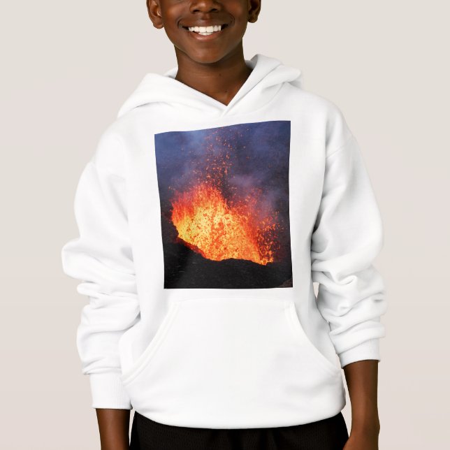 Fountain of hot lava erupts from crater volcano hoodie (Front)