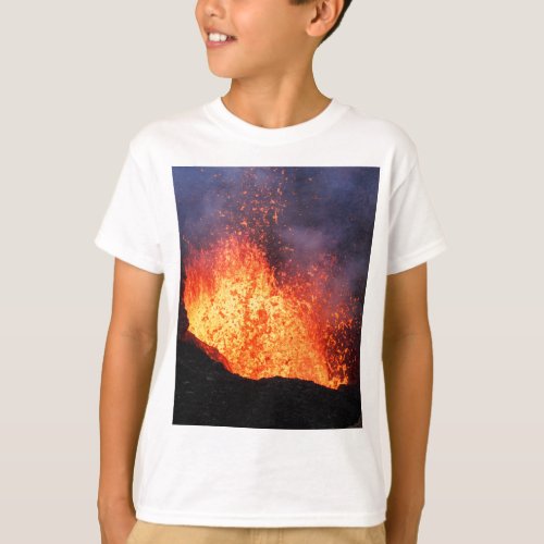 Fountain of hot lava erupts from crater volcano T_Shirt