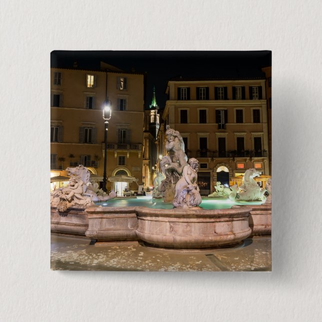 Fountain of Neptune in the Piazza Navona - Rome Button (Front)