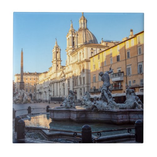 Fountain of Neptune in the Piazza Navona _ Rome Ceramic Tile