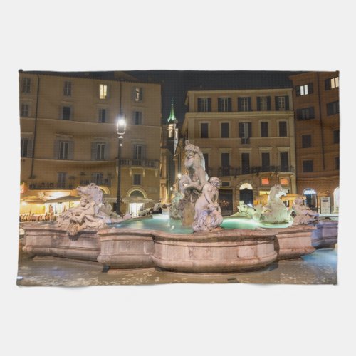 Fountain of Neptune in the Piazza Navona _ Rome Kitchen Towel
