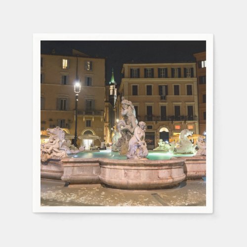Fountain of Neptune in the Piazza Navona _ Rome Napkins