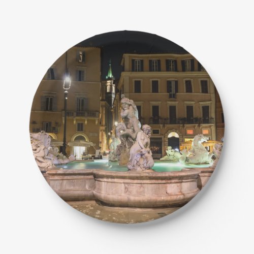 Fountain of Neptune in the Piazza Navona _ Rome Paper Plates