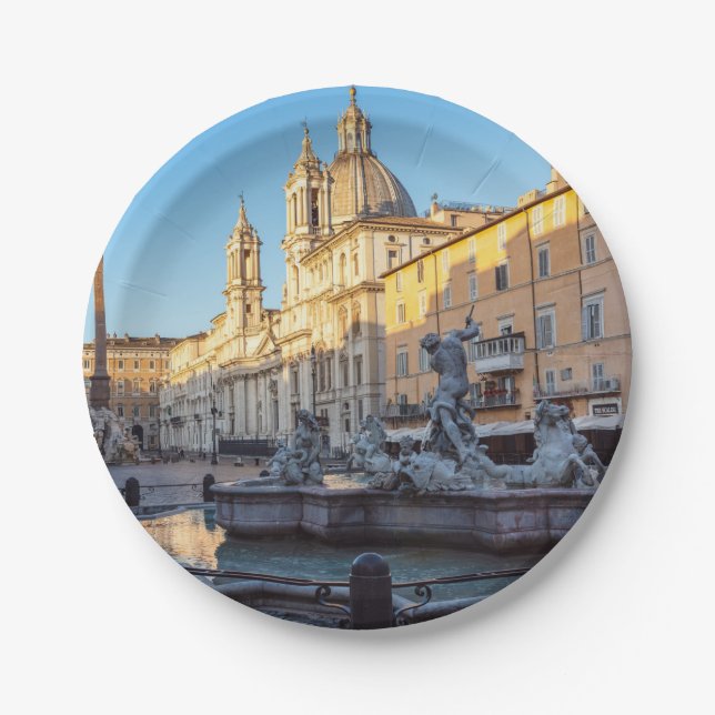 Fountain of Neptune in the Piazza Navona - Rome Paper Plates (Front)