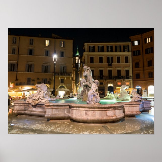 Fountain of Neptune in the Piazza Navona - Rome Poster (Front)