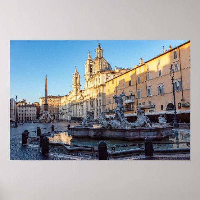 Fountain of Neptune in the Piazza Navona - Rome Poster (Front)