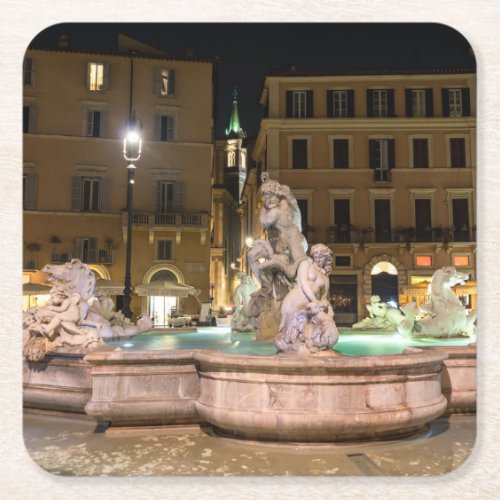 Fountain of Neptune in the Piazza Navona _ Rome Square Paper Coaster