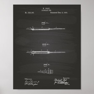 Fountain Pen 1893 Patent Art Chalkboard Poster