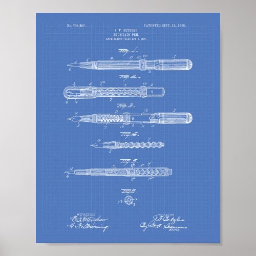 Fountain Pen 1905 Patent Art Blueprint Poster