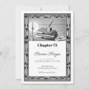 Fountain Pen and Books 75th Birthday Invitation